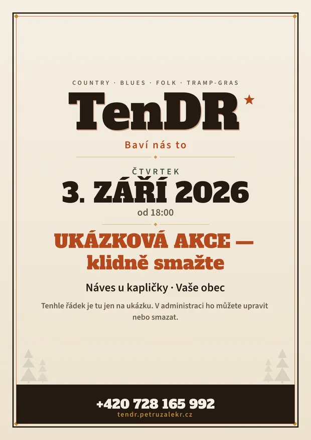 Plakát na vystoupení UKÁZKOVÁ AKCE — klidně smažte